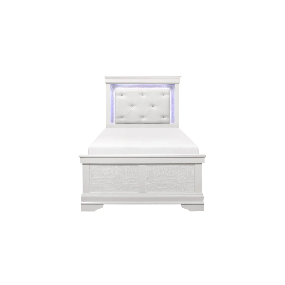 Eran 4 Piece White Faux Leather Upholstered Tufted LED Panel Bedroom Set