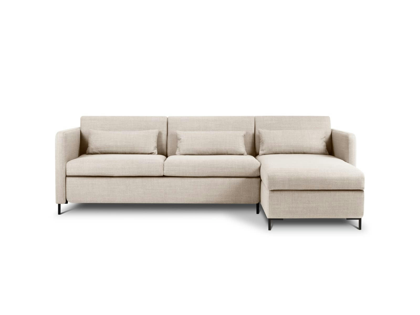 YANIS - Canapé D'Angle Droit Conv. Coffre 4 places en Tissu Structurel Beige