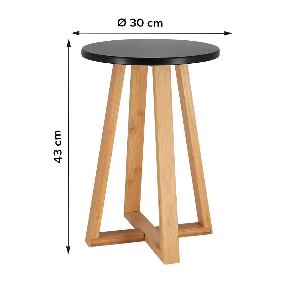 Tendance Bijzet krukje - zwart - bamboe hout - D30 x H43 cm