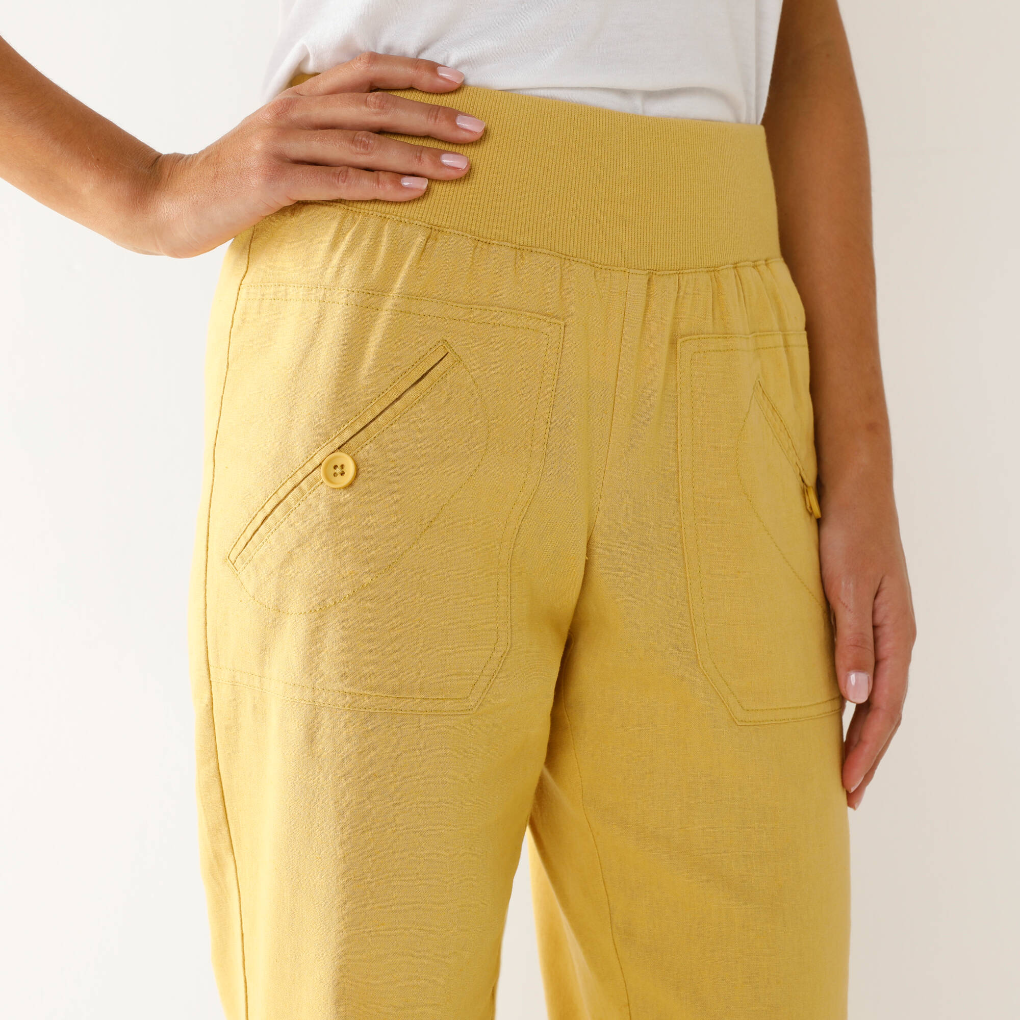 Pantalon blousant taille élastiquée, lin coton