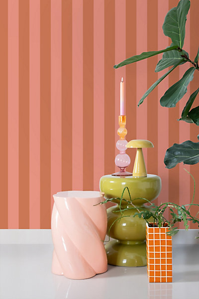 ESTAhome papier peint à rayures terracotta et rose pêche 53 cm x 10.05 m