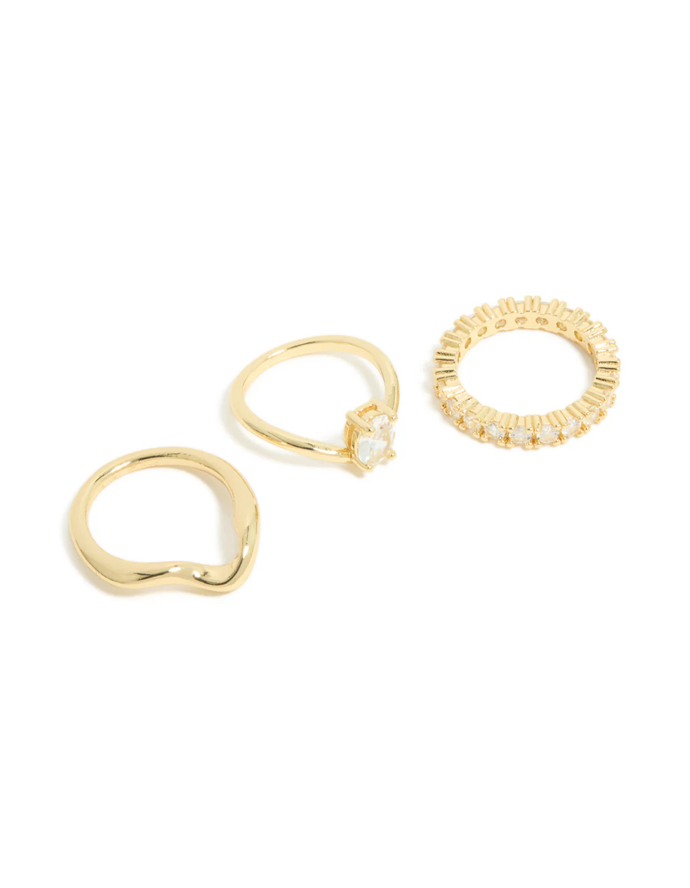 Gold Plated Diamante Oval Wave Rings 3-Pack