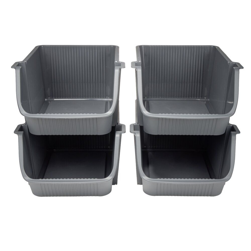 Tour de rangement 4 niveaux empilables 39X29XH25 cm (2 modèles gris anthracite ou écru)