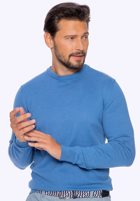 Sweter męski z bawełny z domieszką kaszmiru niebieski