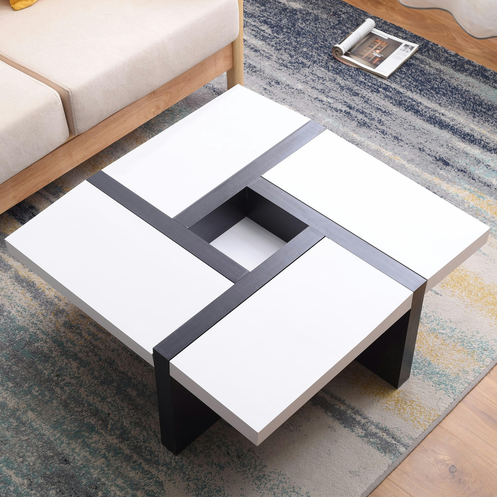 MODERN - Table basse carreè en MDF noir et blanc