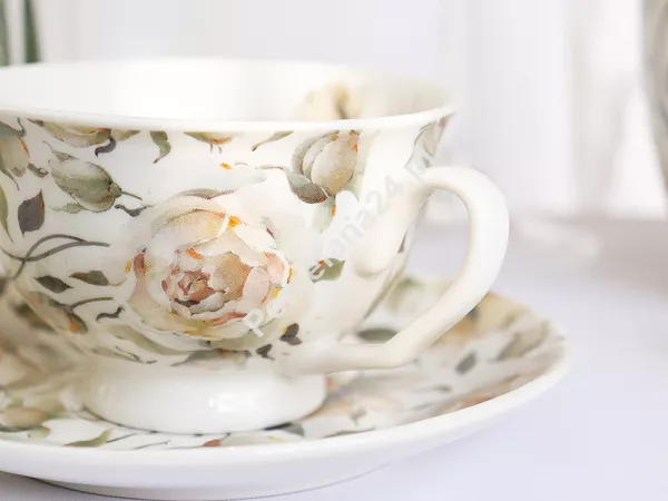 Filiżanka ze spodkiem 250 ml Duo - English roses white 15.ENG-W.FS25