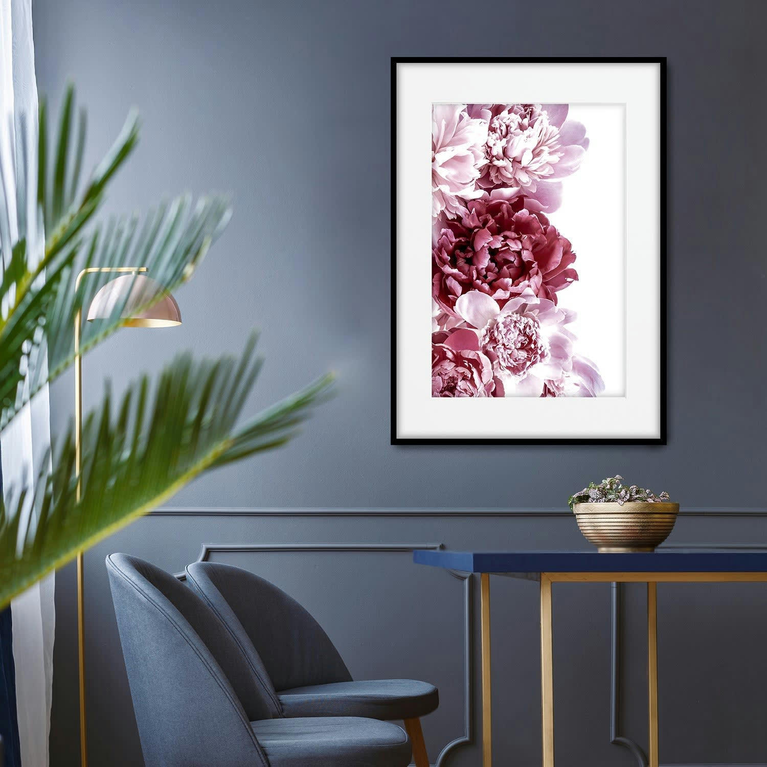 FLORES - Affiche avec cadre noir - Dahlias roses - 30x40