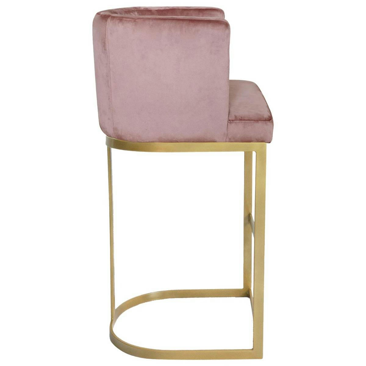 NOELLIE - Chaise de bar velours rose pieds or