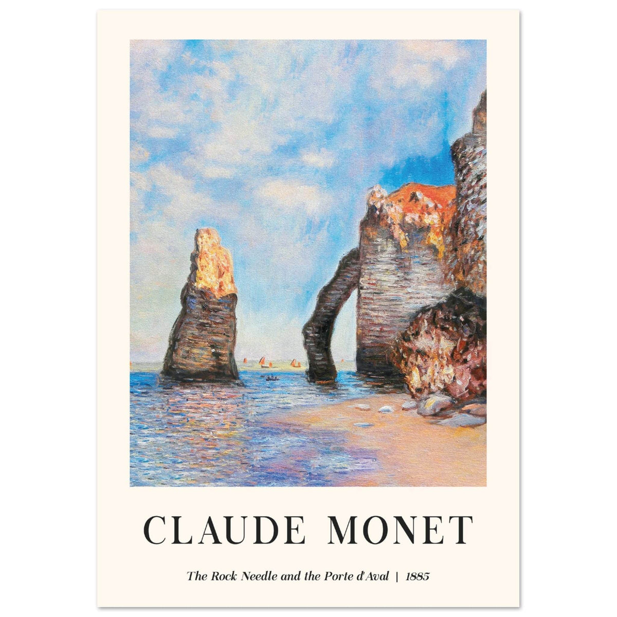Artfulprints Poster Claude Monet - The rock needle and the porte d'aval  - A4 21x29.7 cm - Lichtblauw