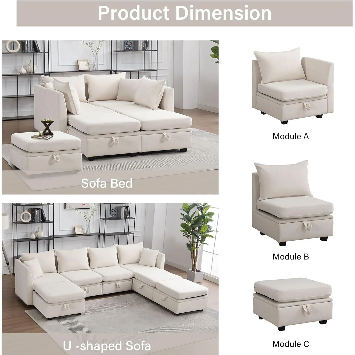 107.87'' L-Shaped 5-Seat Modular Sectional Sofa with Ottoman, Storage, and Customizable Layouts for Versatile Use