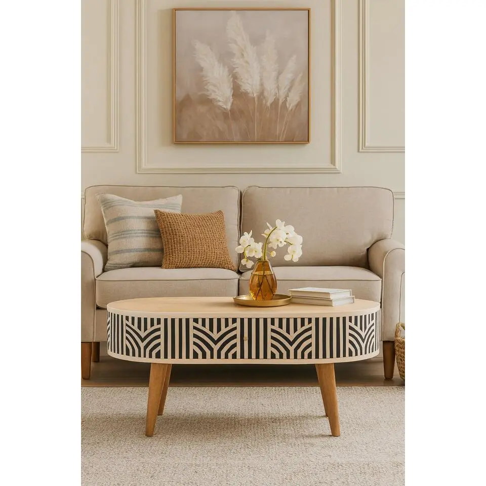 Artisan Furniture Massief hout Edessa koffie tafel met botten inleg