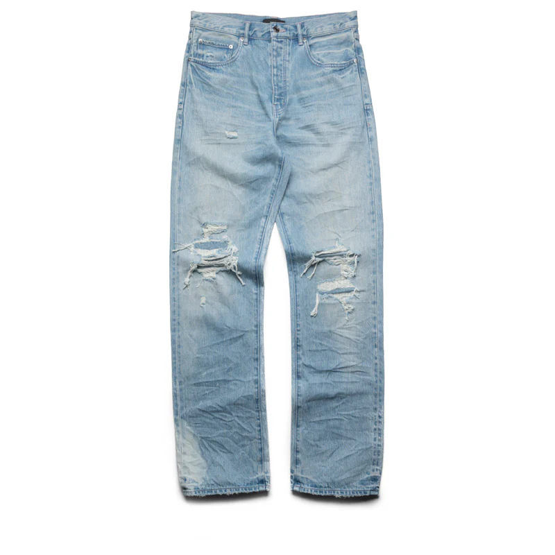 Purple Brand Mid Rise Straight Leg Knee Blowout Jean - Light Indigo