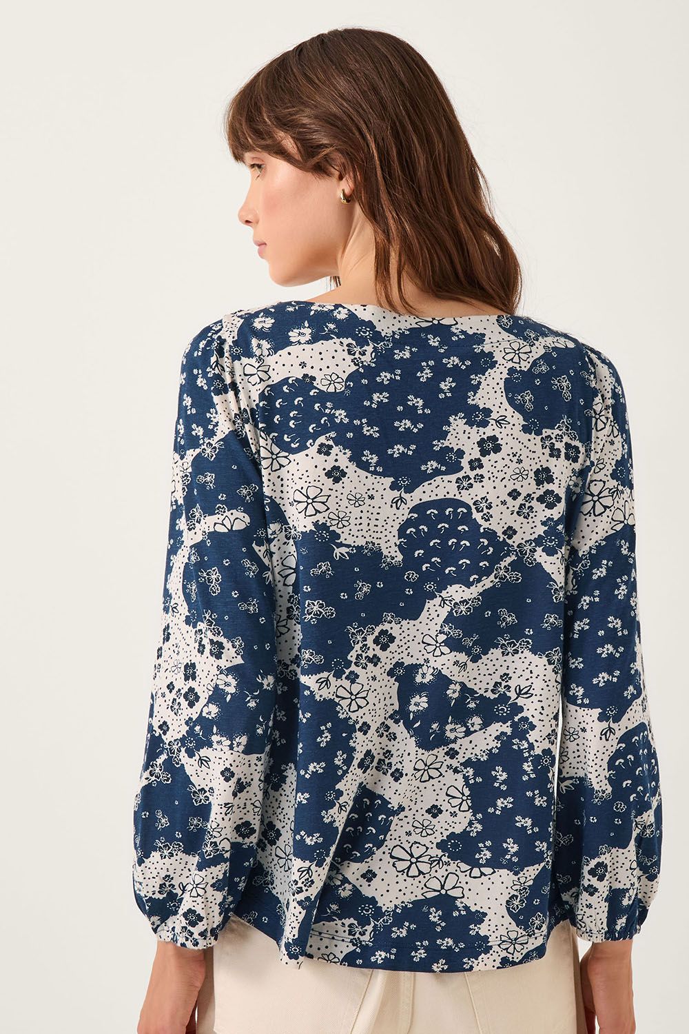 Monsoon Alison Abstract Floral Jersey Top Blue