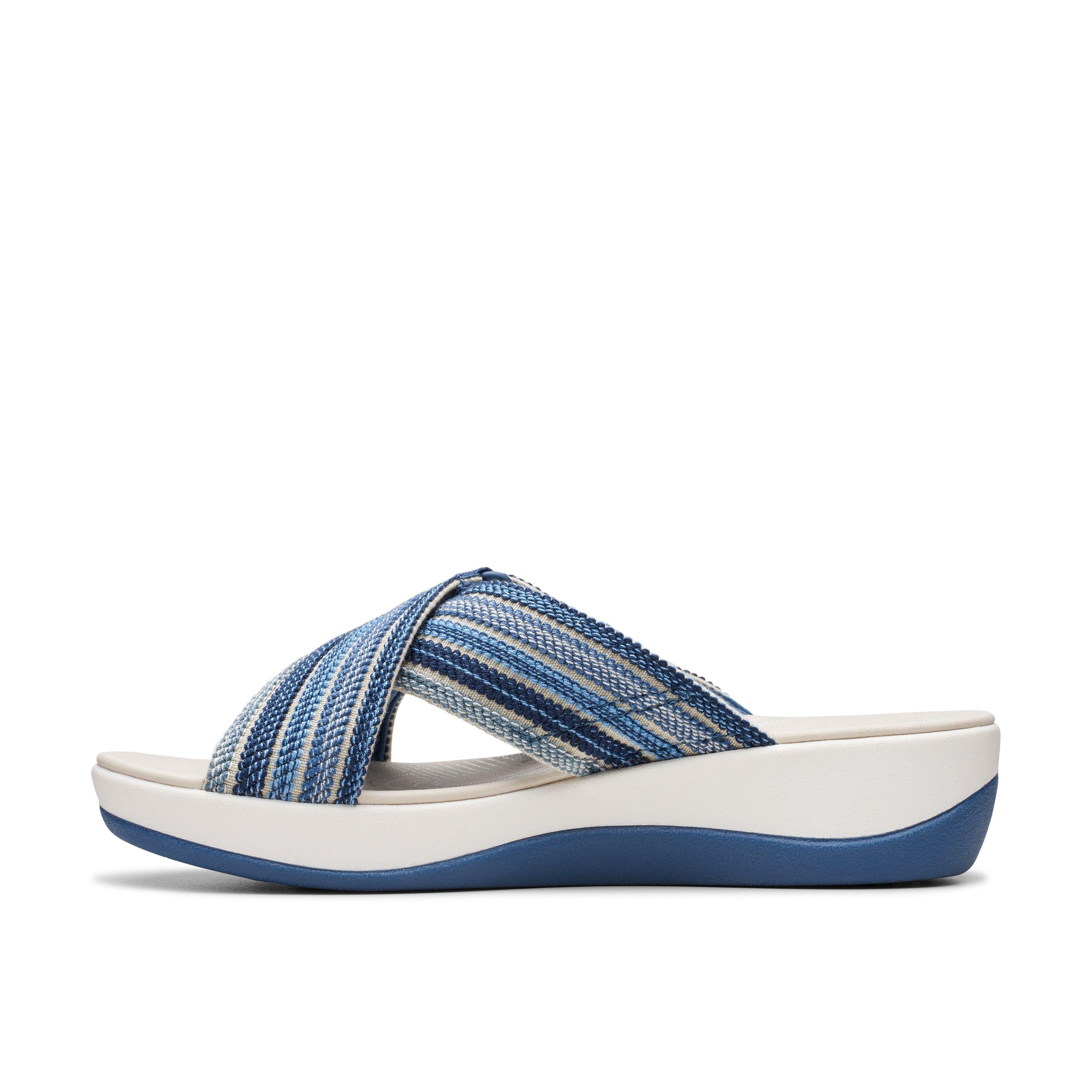 Clarks Arla Wave Blue Combination Flat Sandals,Sliders