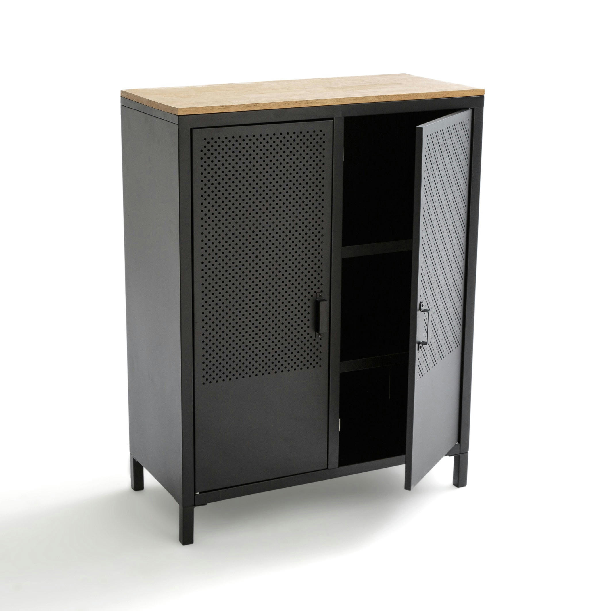 Armoire basse 2 portes métal acier et chêne Agama