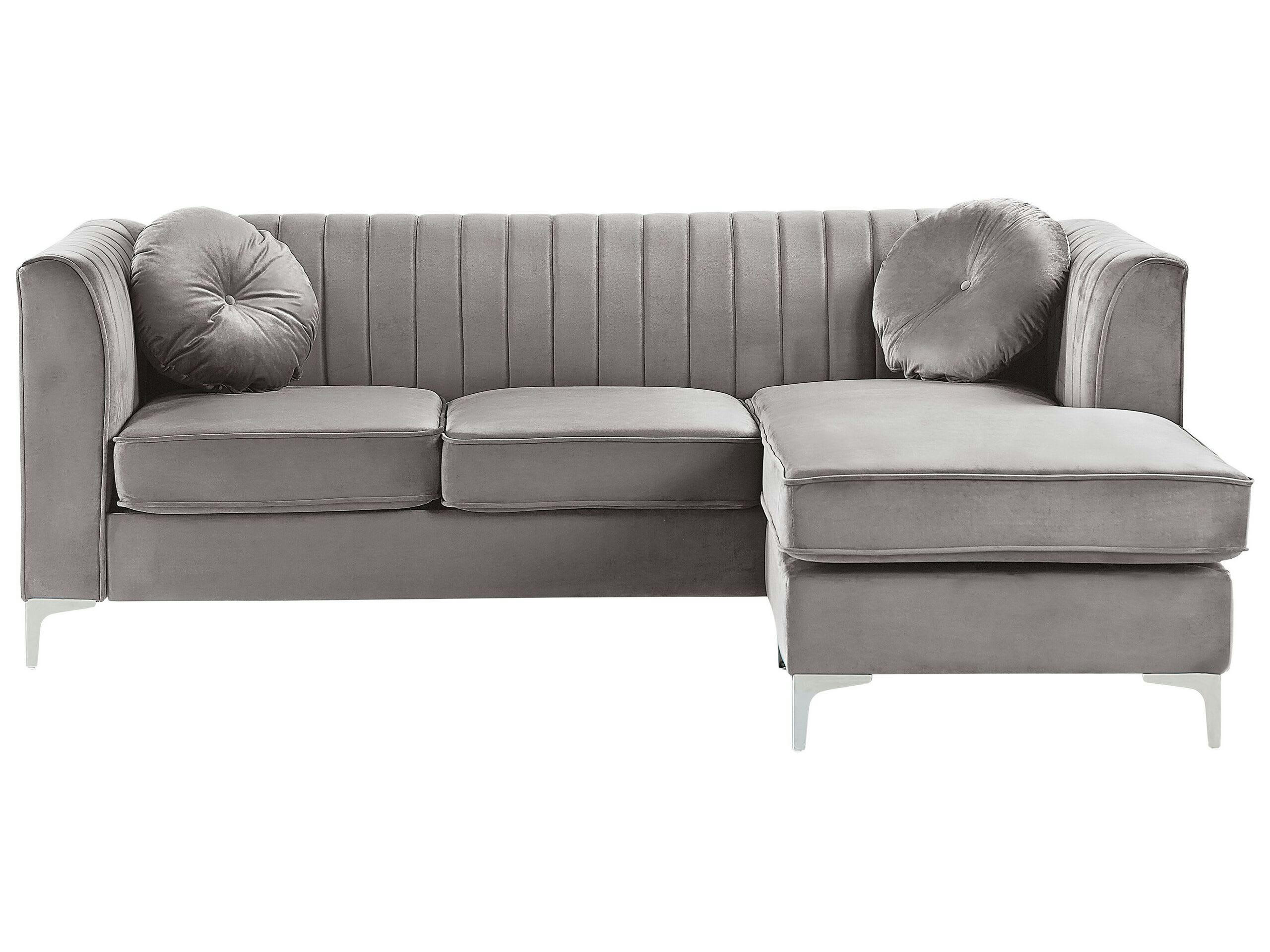 TIMRA - Canapé d'angle 3 personnes en velours gris