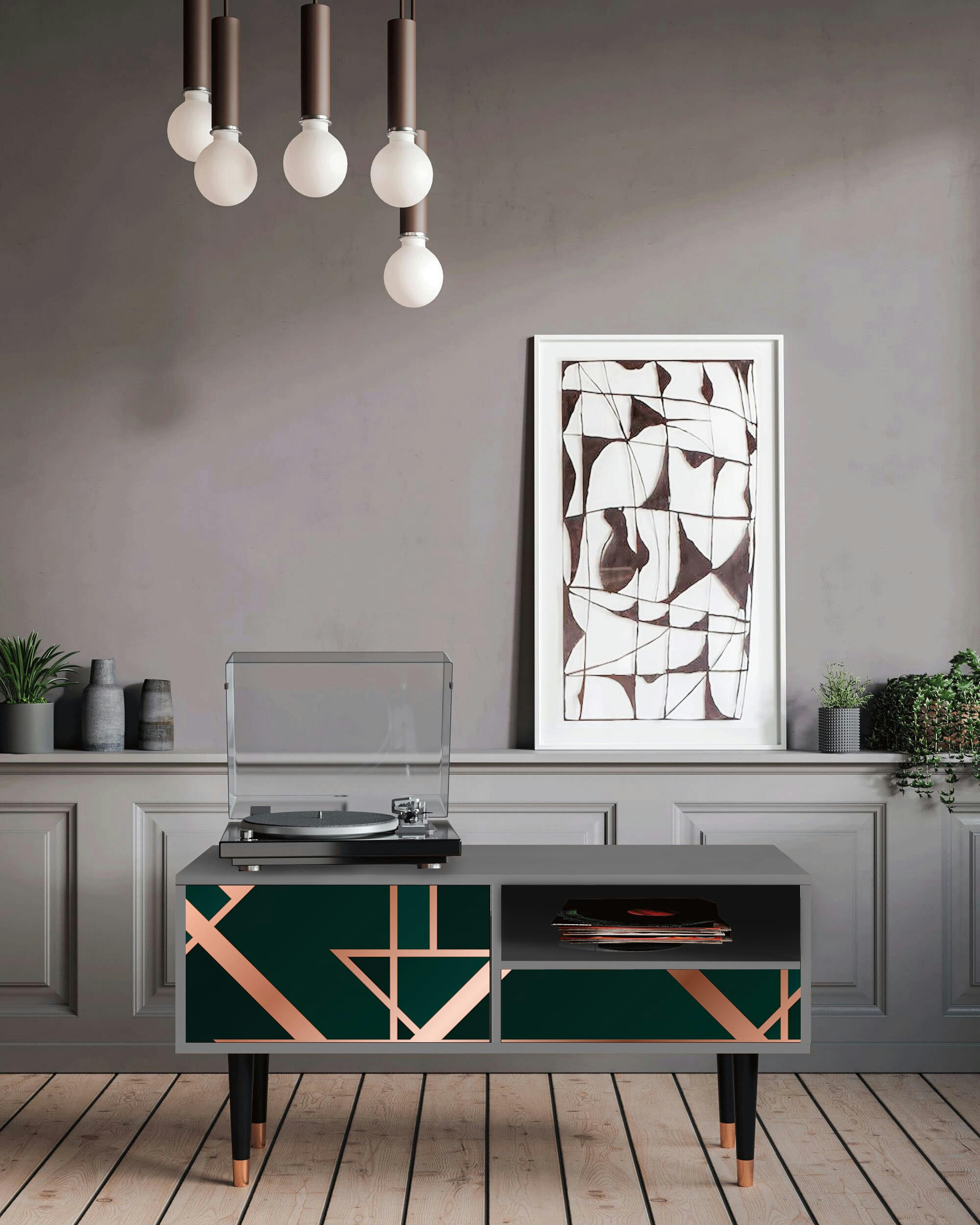 EMERALD GATSBY - Meuble TV  vert 1 tiroir et 1 porte L 115 cm