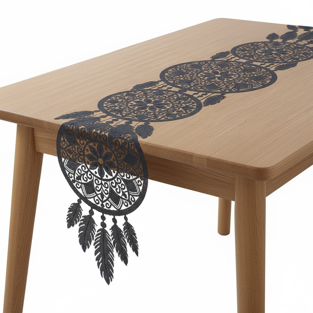 Bieżnik żakardowy na stół łapacz snów 36x140 cm czarny Alia boho