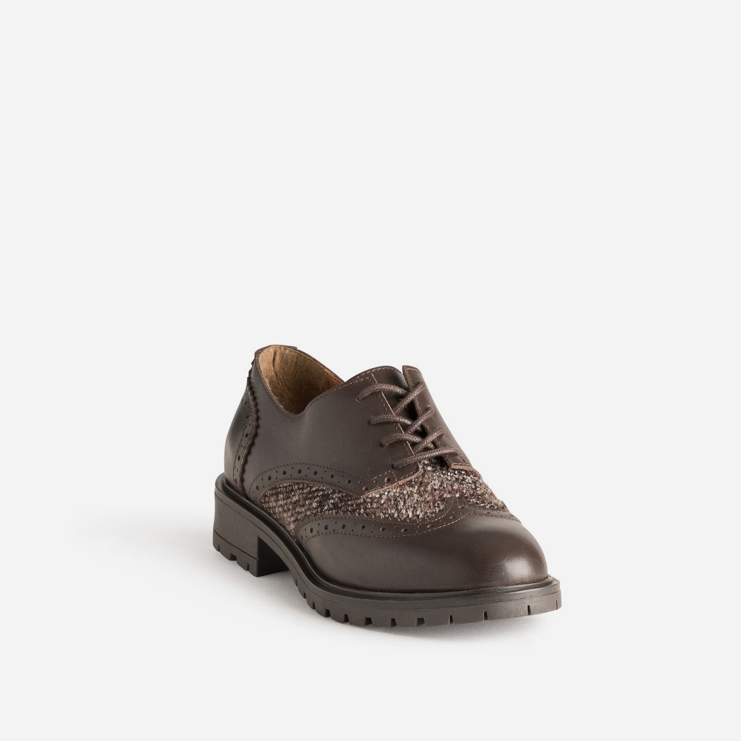 Derby marron cuir et effet tweed