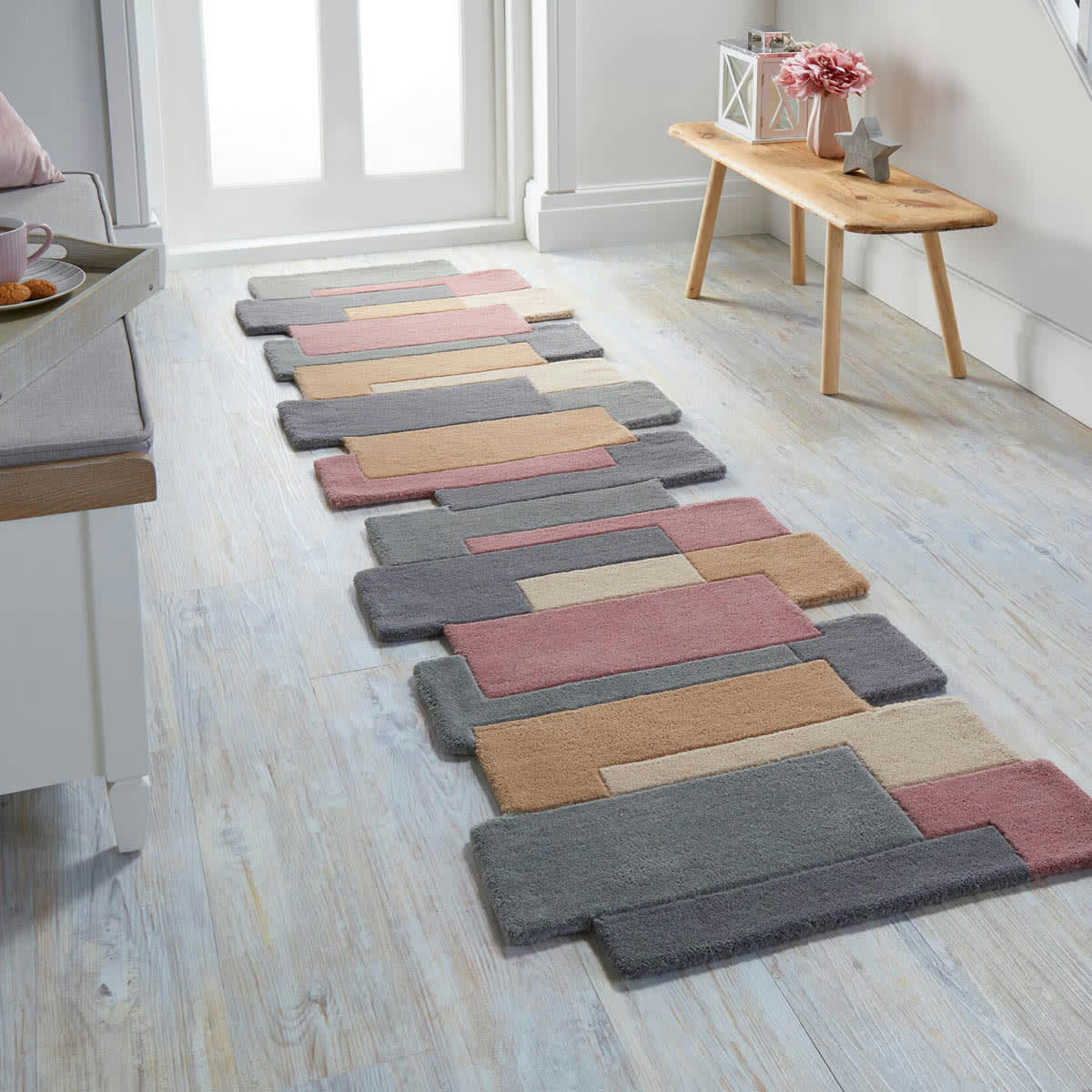FR DESIGN - Tapis déstructuré en laine pastel 60 x 230