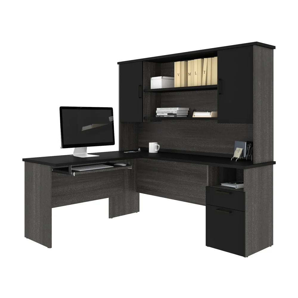 Bestar Norma L-shaped Desk with Hutch