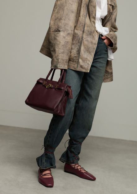 Burgundy leren ballerina's met veters