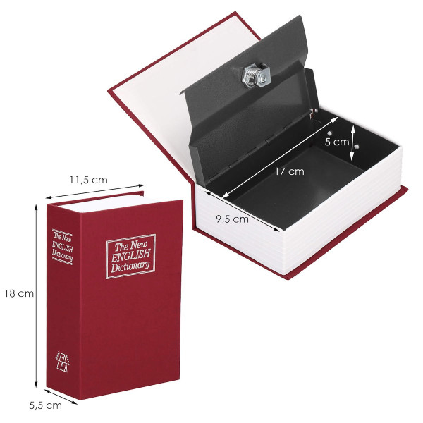 Kasetka na pieniądze 16x11,5x5,5 cm metalowy sejf książka bordowa