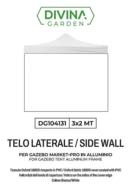 Bâche latérale blanche imperméable 3x2 m, de remplacement pour tonnelle pliante Market-Pro