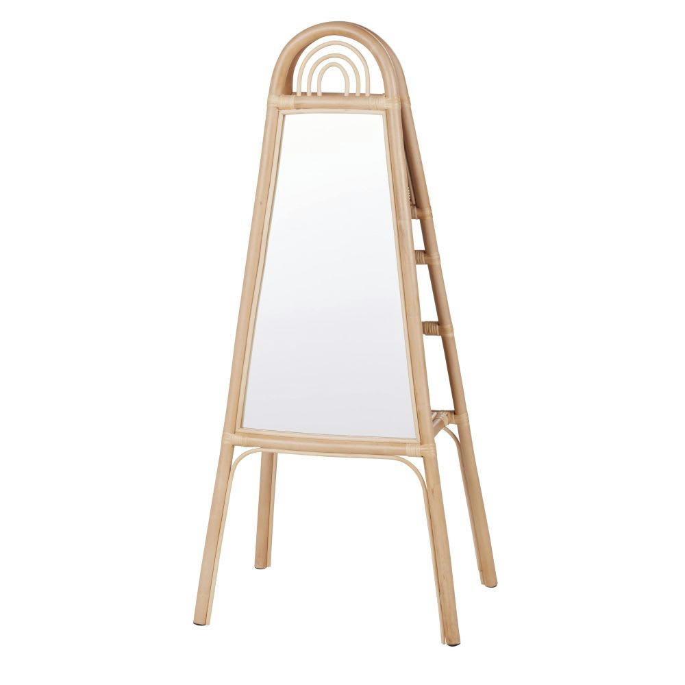 MALAGA - Miroir sur pied en rotin beige 43x145