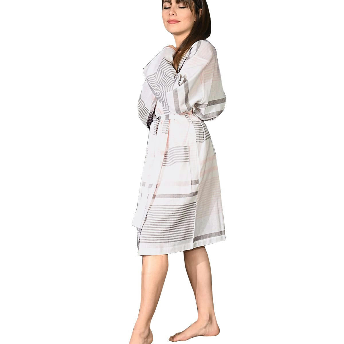 FRENCH RIVIERA - Peignoir kimono toile de coton Poudre M