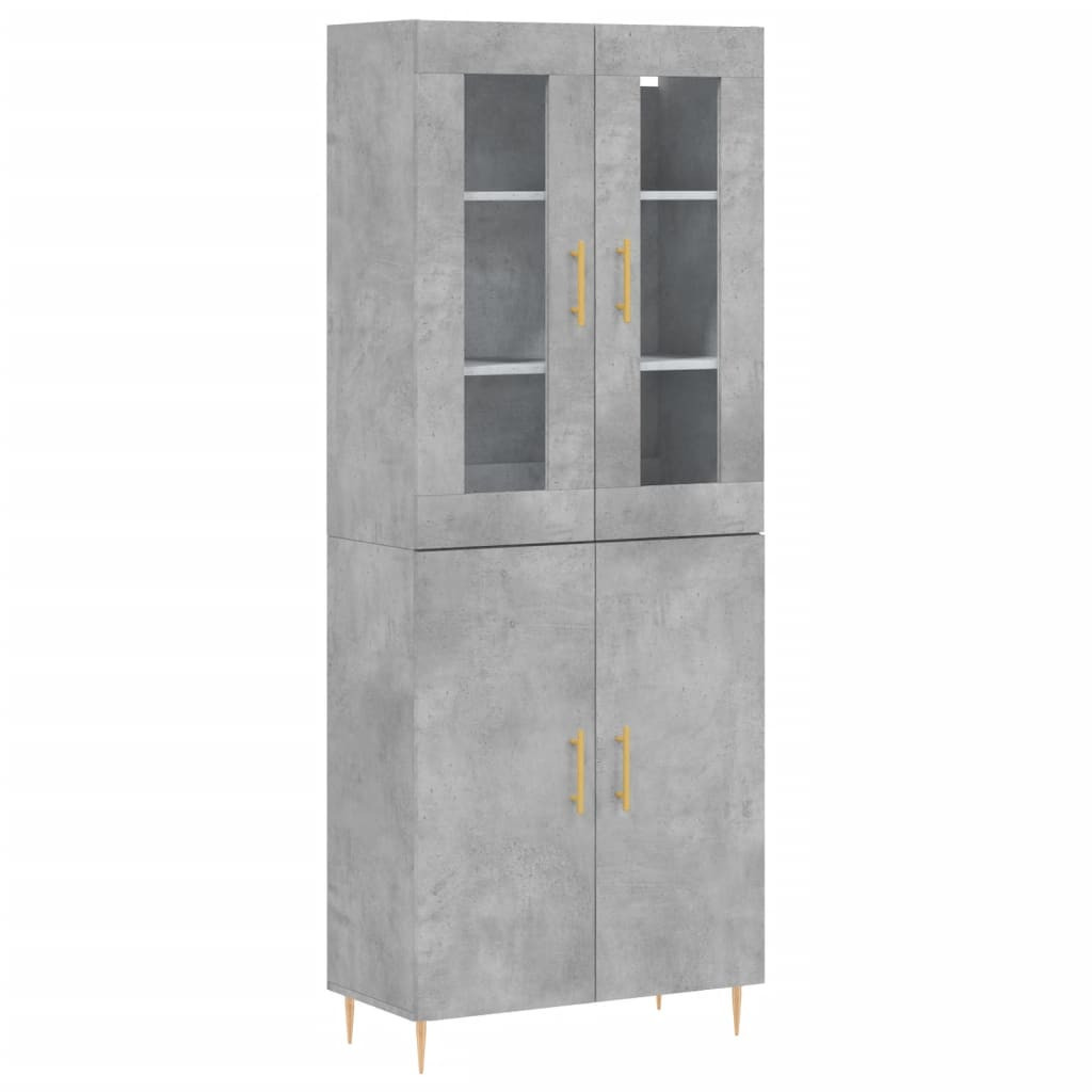Szafka Regał Witrynka Szara Beton z Drzwiami Szklanymi 69.5x34x180 cm