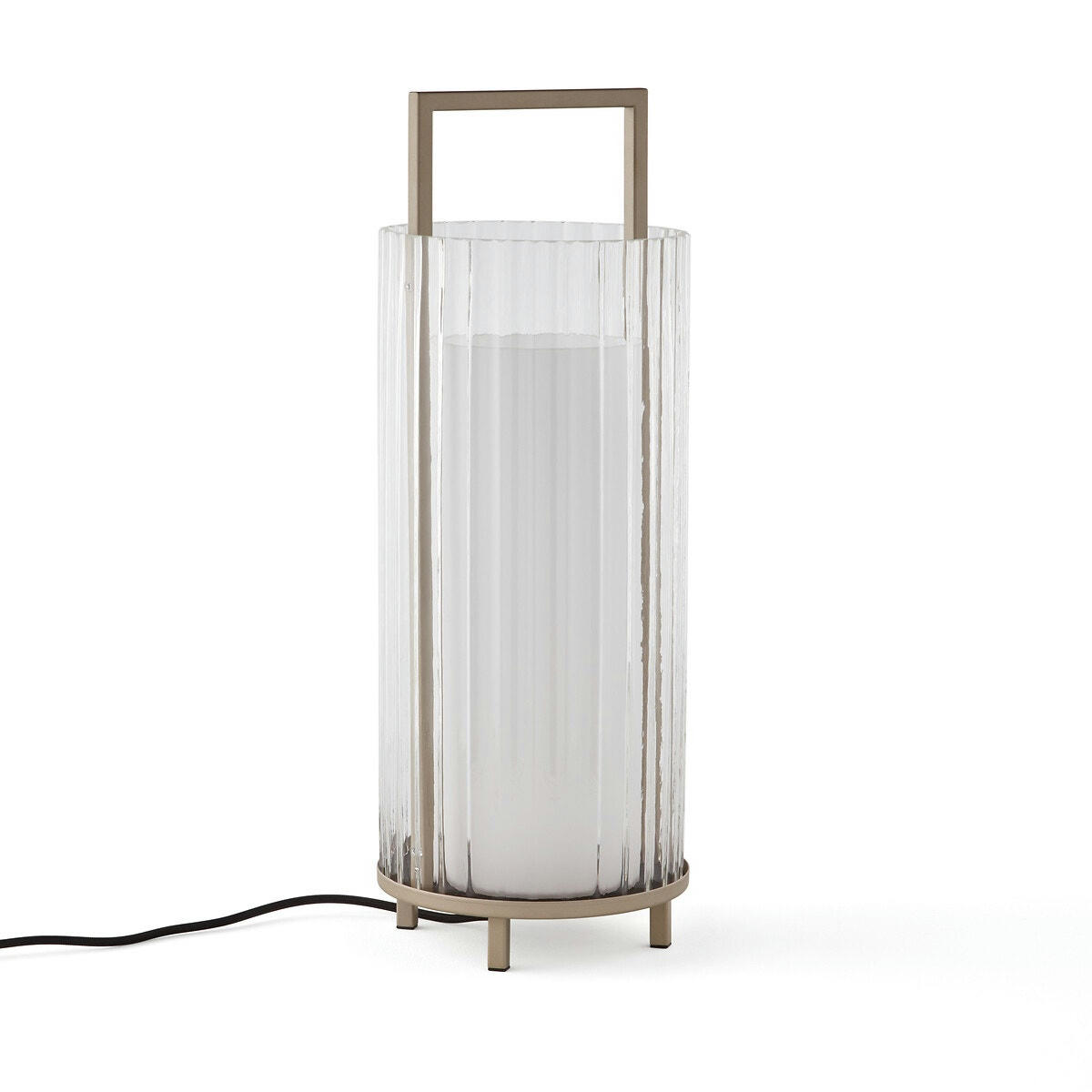 Lampe à poser verre strié, opaline, Balodi