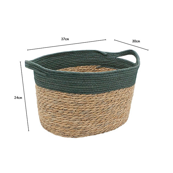 Panier de rangement en jonc de mer vert M Box &Beyond Lino