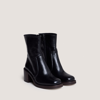 Bottines à talons lamellésen cuir vieilli noir | BEAUTE