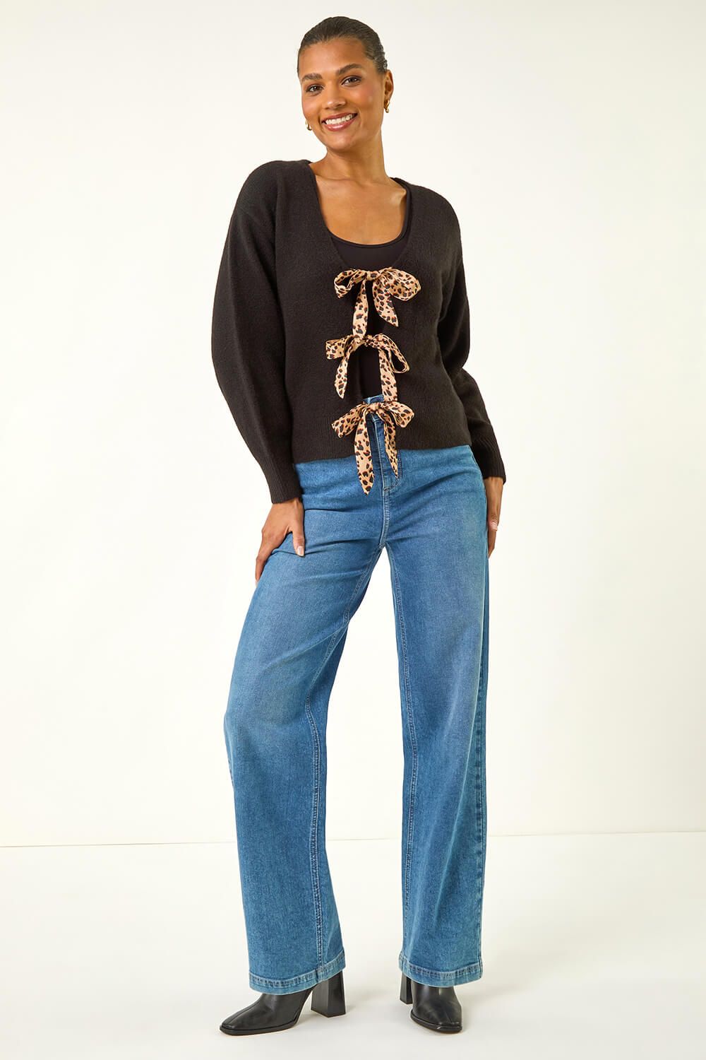 Roman Animal Tie Front Knit Cardigan