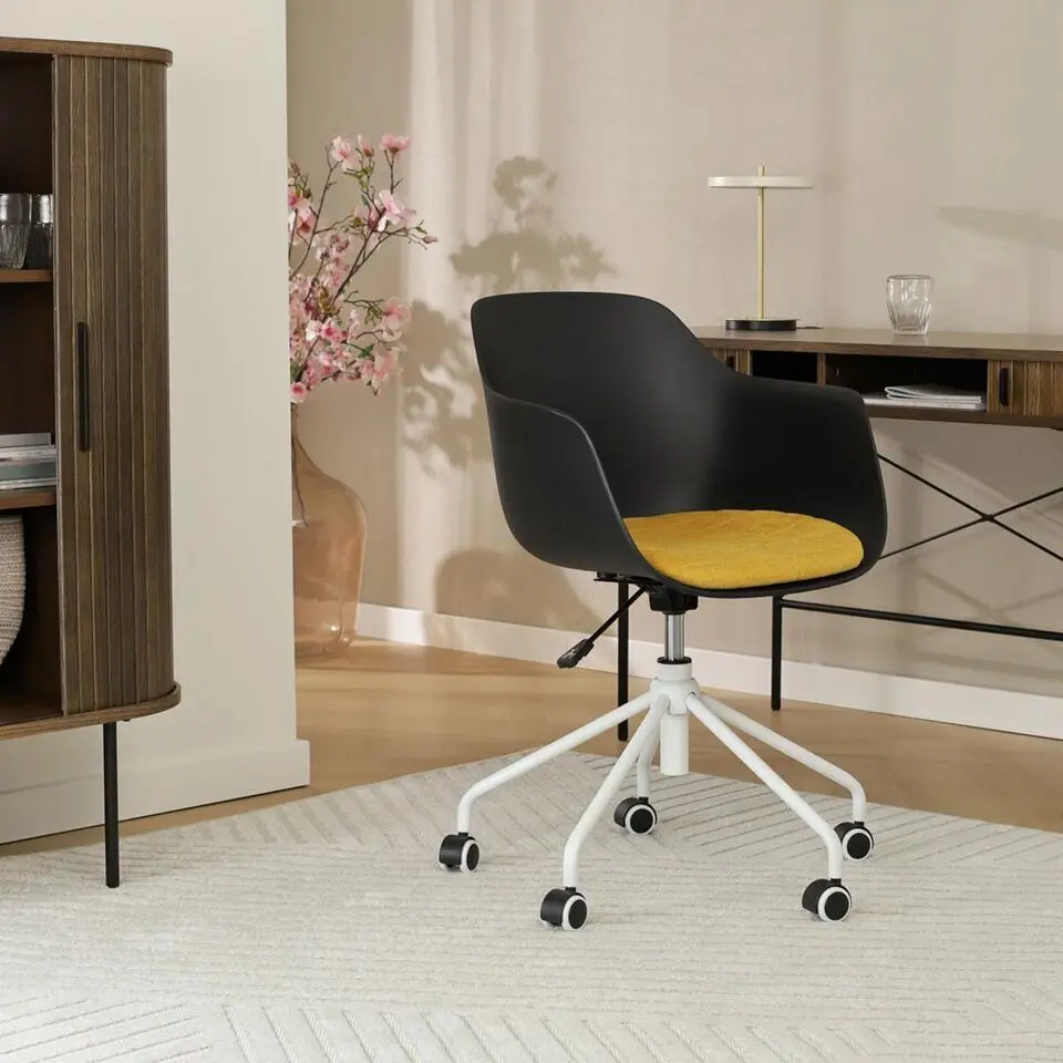 Nolon Nout-Liz Bureaustoel Zwart - Okergeel Kussen - Wit Onderstel