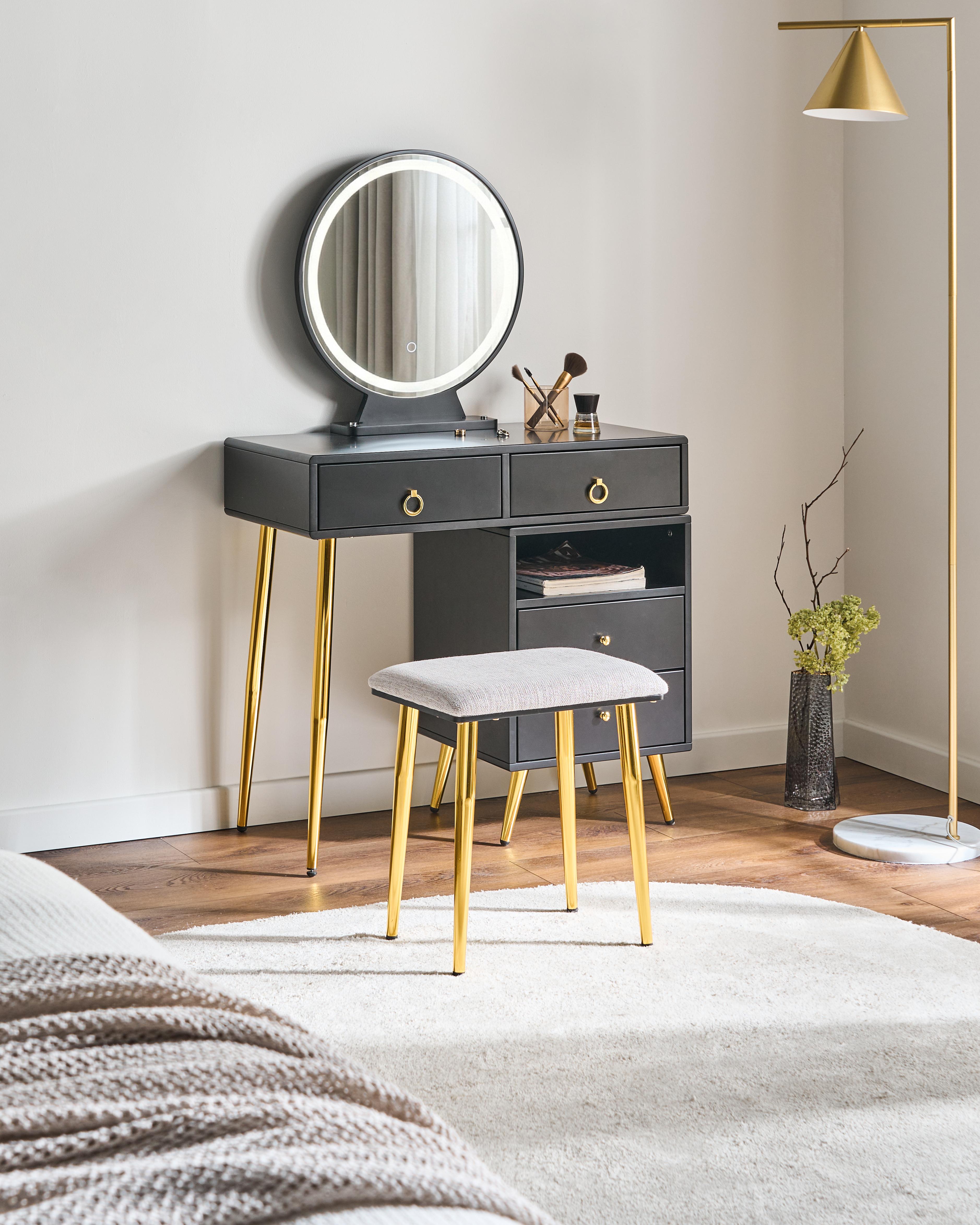 Dressing Table with Mirror and Stool YVES LED Black