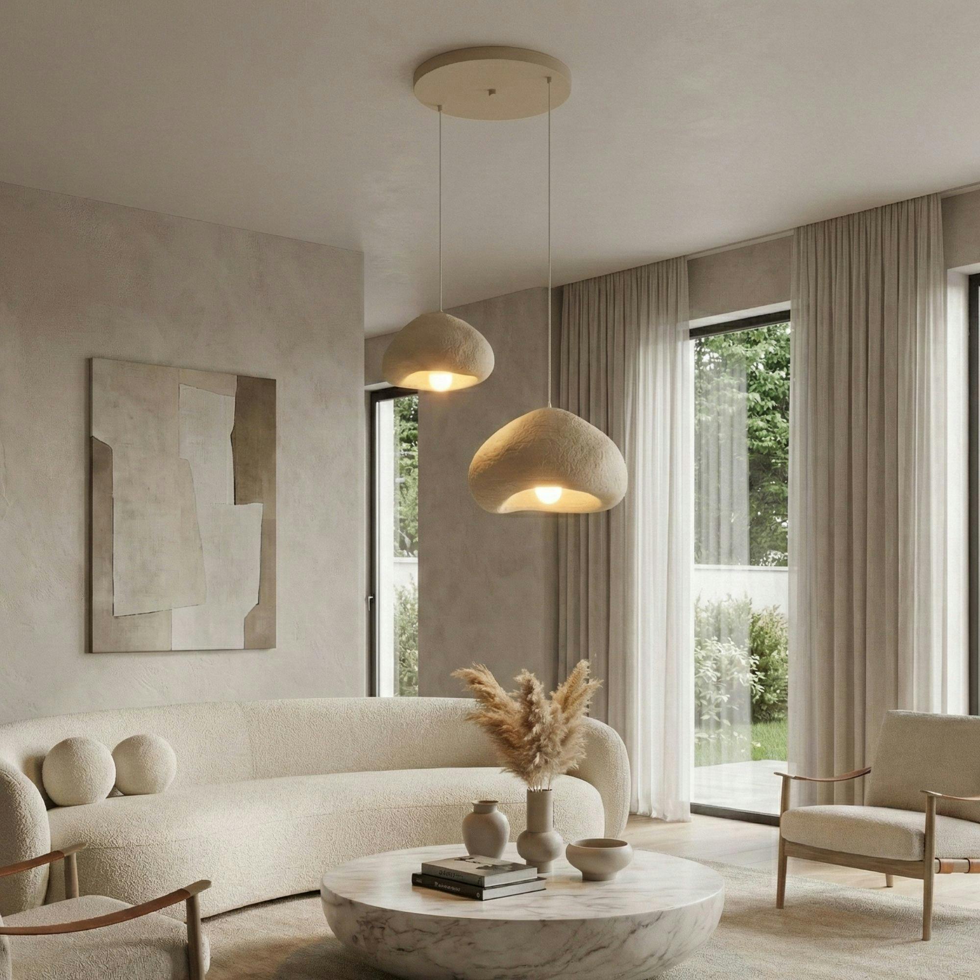 Suspension beige design organique 2 abat-jour 70 cm NOXIS