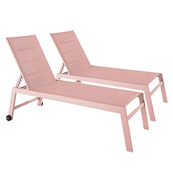 Lot de 2 bains de soleil en aluminium et textilène rose poudréOviala