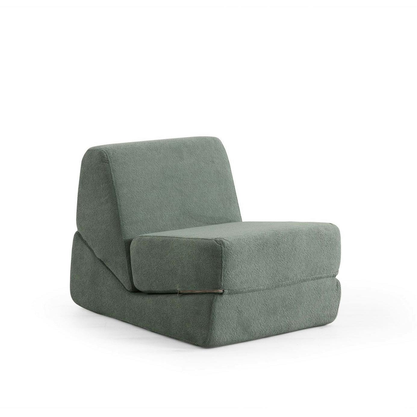 Chauffeuse convertible verte bouclette, lit d'appoint SAPPO
