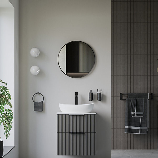 Miroir mural rond design de salle de bain, cadre en aluminium, verre 4mm - 8232 - Couleur et Noir, 60cm