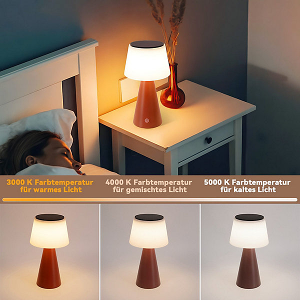 Nettlife lampe de table à batterie solaire lampe de chevet led sans fil 3600mha rechargeable tactile dimmable lampe rouge