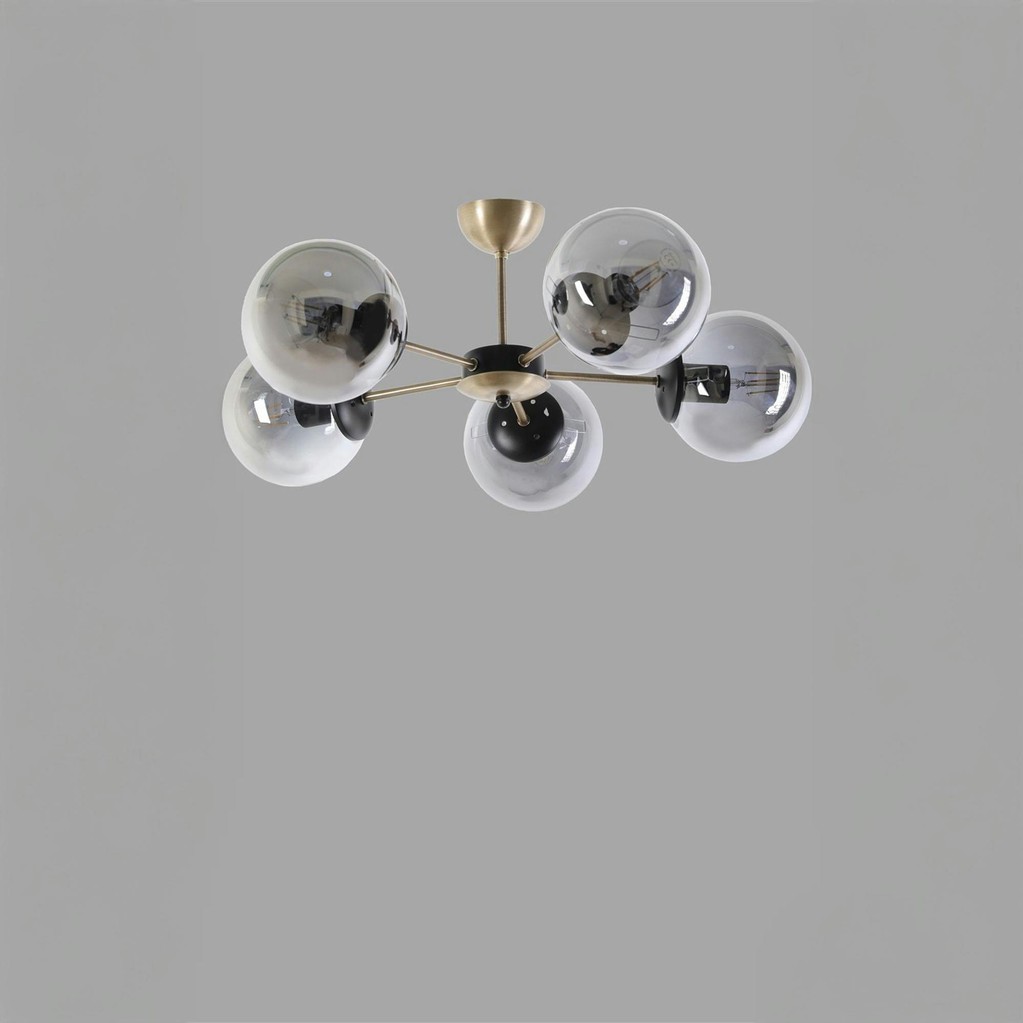 Suspension moderne de salon, 5 globes verre fumé SIERRE
