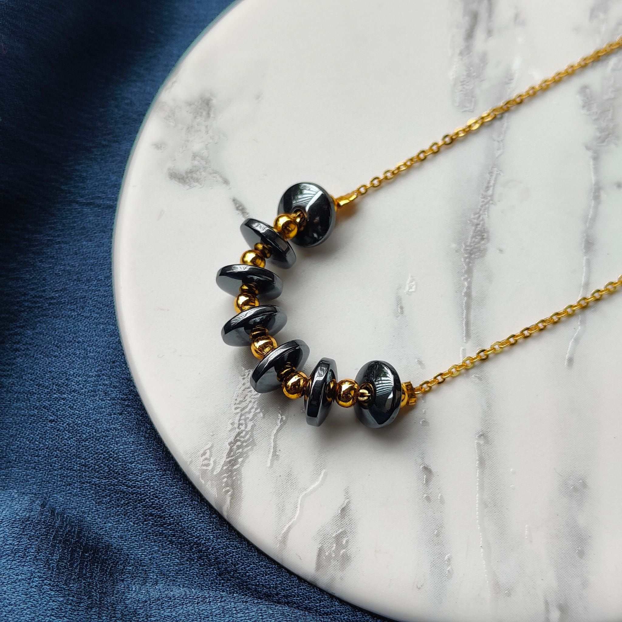 The Colourful Aura Black Round Disc Pearl Simple Long Elegant Pendant Necklace
