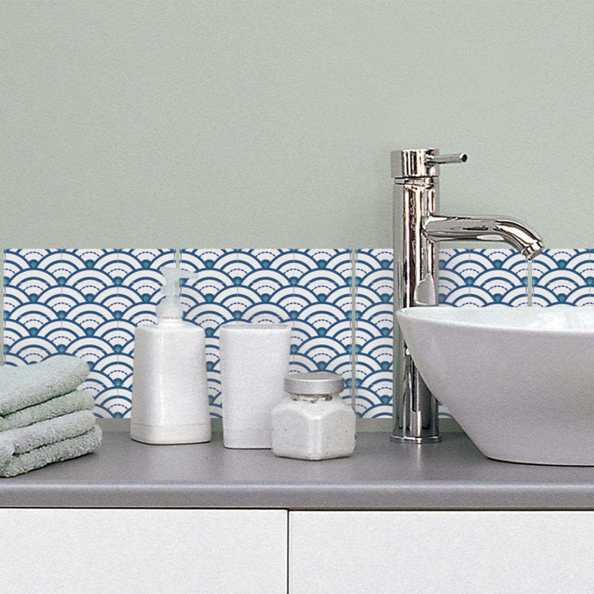 - Stickers carrelage 15 x 15 cm - Japon vague Bleu