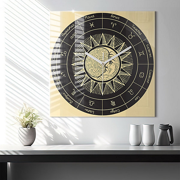 Horloge murale Wallfluent 60x60 cm Aiguilles blanches Zodiaques et Soleil 1 pcs