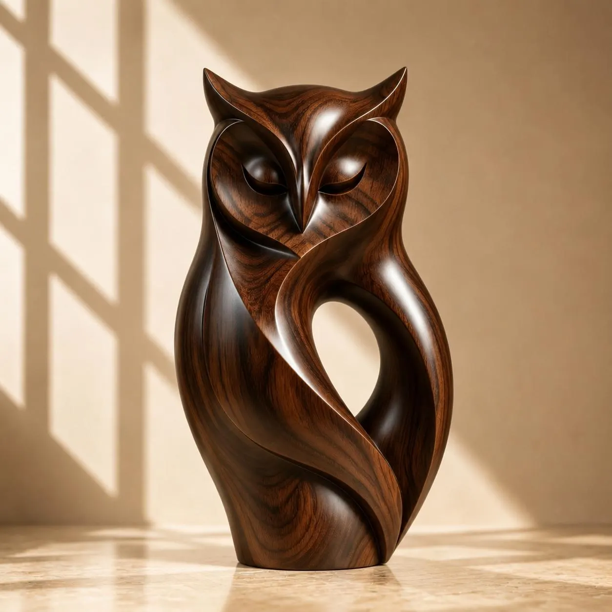 Hand Carved Walnut Wood Owl Sculpture | Rustic Owl Decor | Modern Minimalist Home Decor Living Room Bedroom | Unique Housewarming Gift