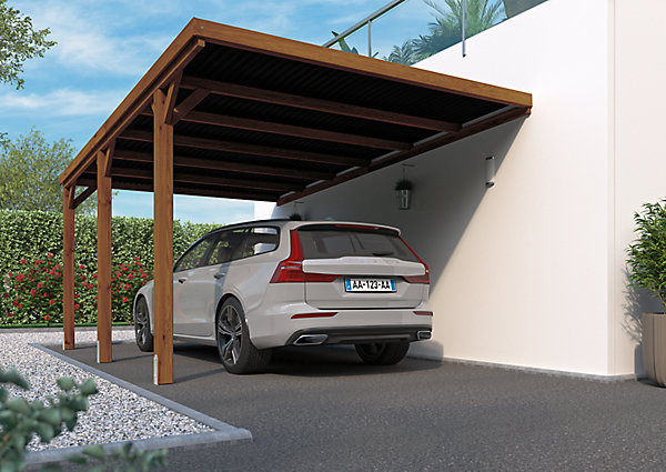 Carport Victor adossable autoclavé marron