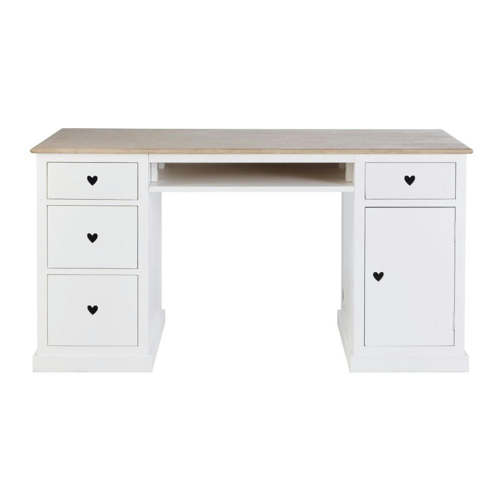 Mila - Bureau 4 tiroirs 1 porte blanc