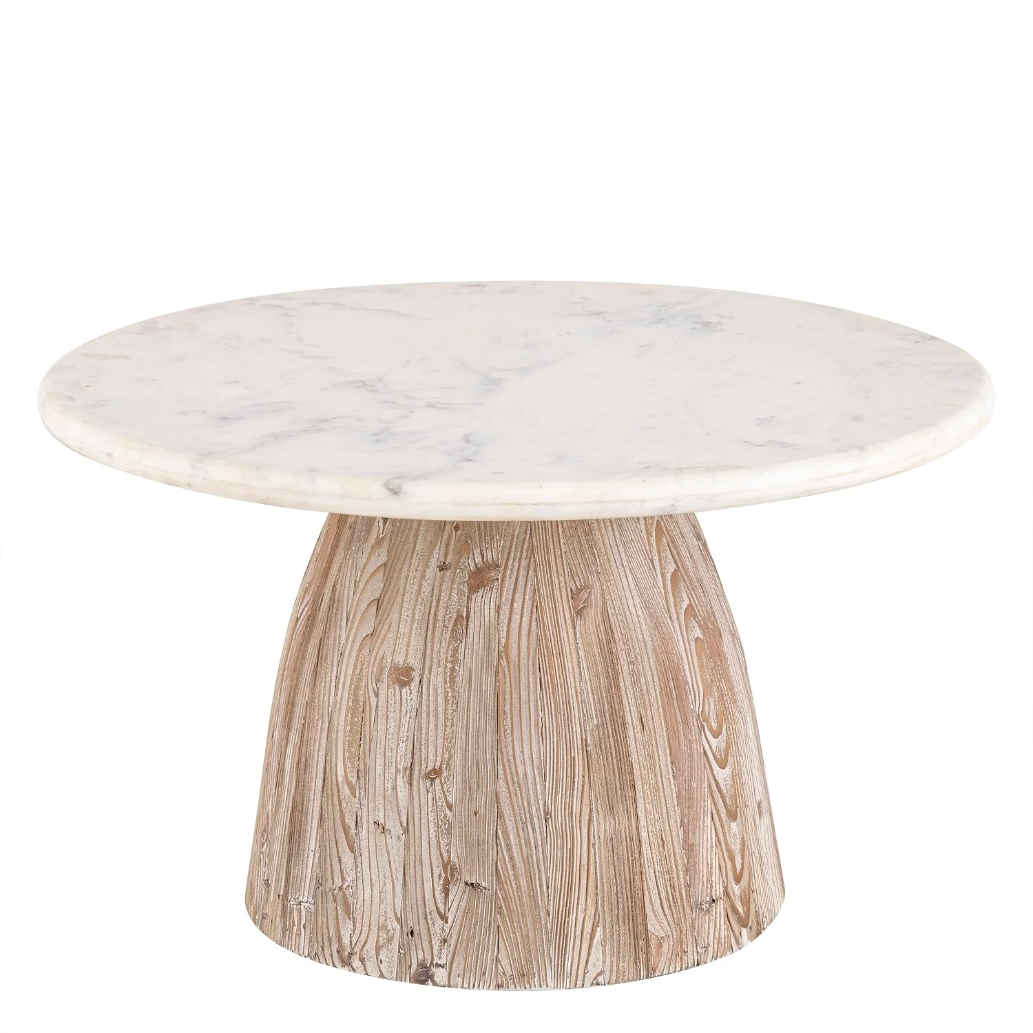 Natural Wood Round Coffee Table With Marble Top